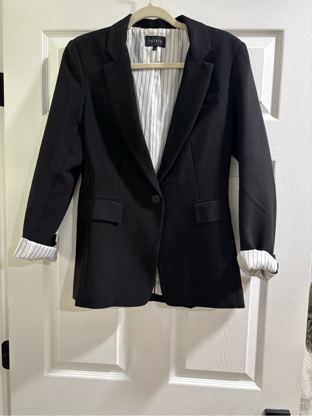 STATE Black Single-Button Notch Lapel Blazer